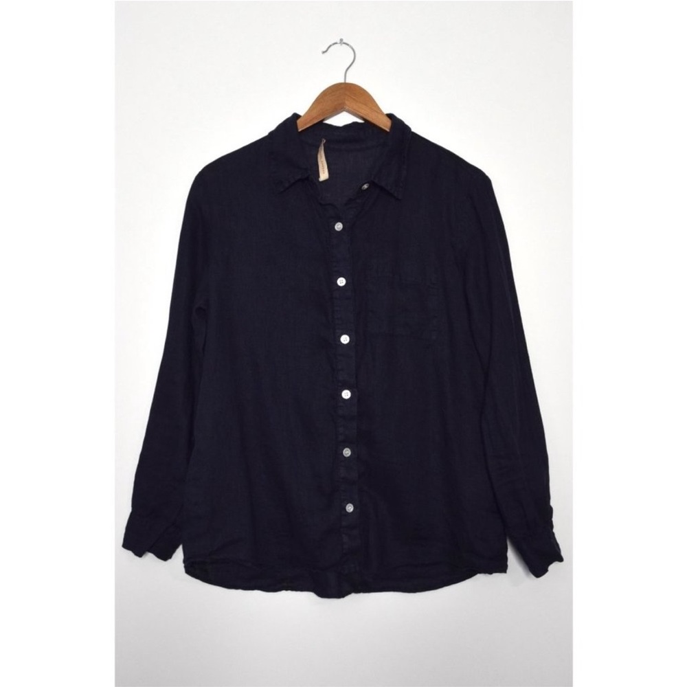 RACHAEL HARRAH Linen Long Sleeve Shirt Navy size M